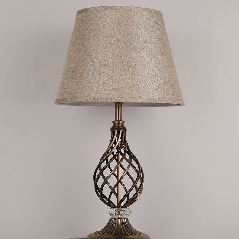 Lampe de table contemporaine scandinave en tube rond creux plié en tissu cristal fer 1 lumière pour salon 