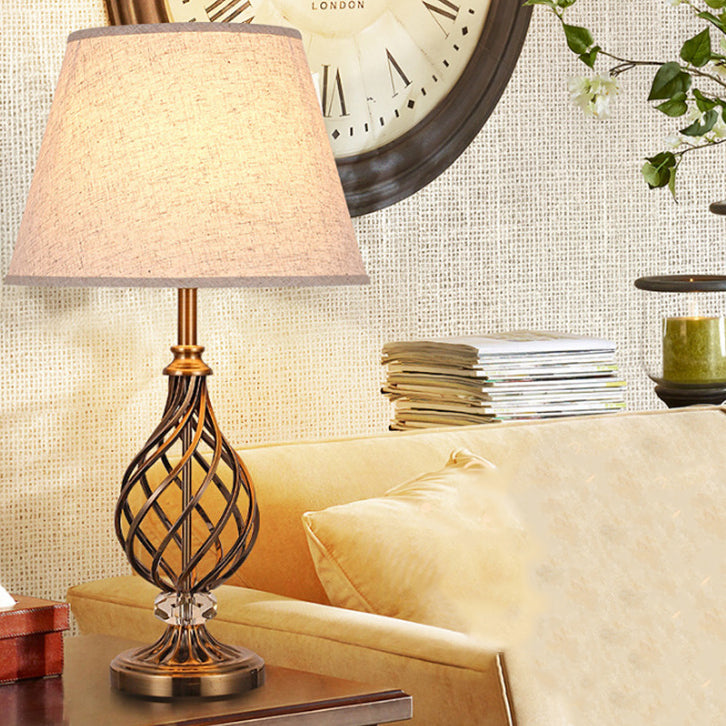Lampe de table contemporaine scandinave en tube rond creux plié en tissu cristal fer 1 lumière pour salon 