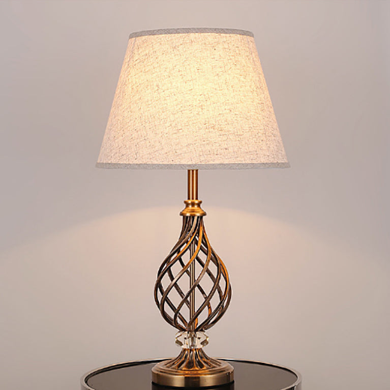 Lampe de table contemporaine scandinave en tube rond creux plié en tissu cristal fer 1 lumière pour salon 