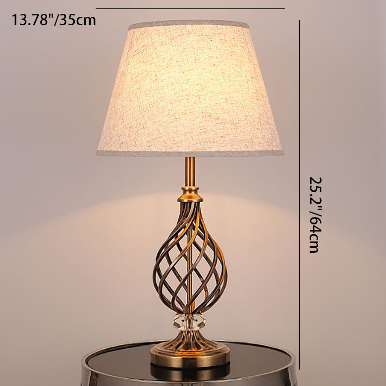 Lampe de table contemporaine scandinave en tube rond creux plié en tissu cristal fer 1 lumière pour salon 