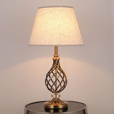 Lampe de table contemporaine scandinave en tube rond creux plié en tissu cristal fer 1 lumière pour salon 