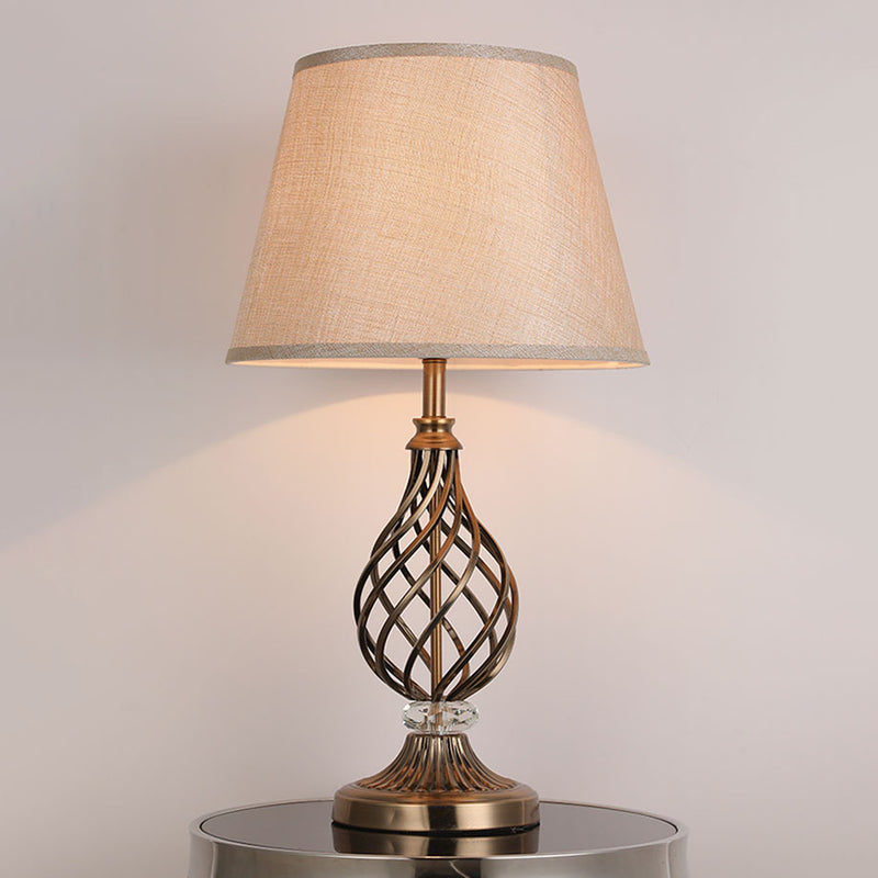 Lampe de table contemporaine scandinave en tube rond creux plié en tissu cristal fer 1 lumière pour salon 
