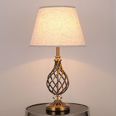 Lampe de table contemporaine scandinave en tube rond creux plié en tissu cristal fer 1 lumière pour salon 