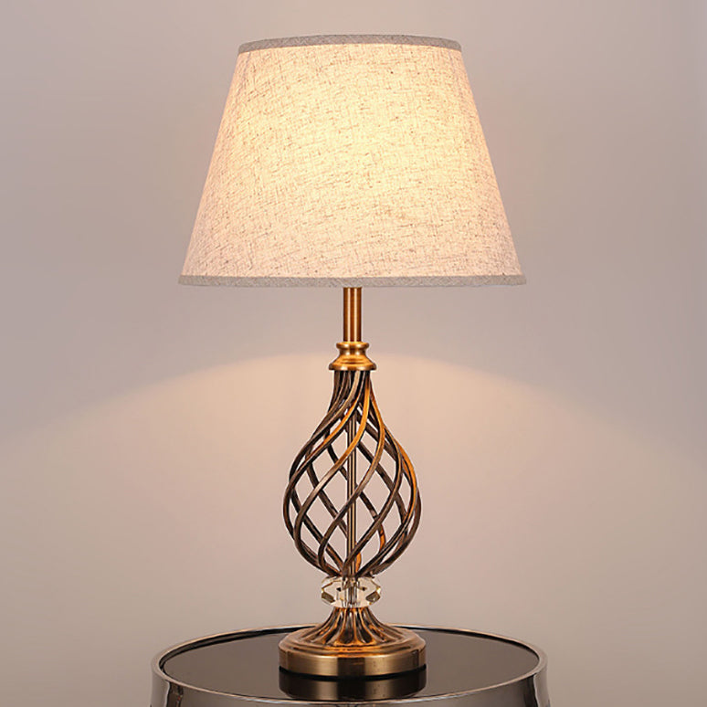 Lampe de table contemporaine scandinave en tube rond creux plié en tissu cristal fer 1 lumière pour salon 