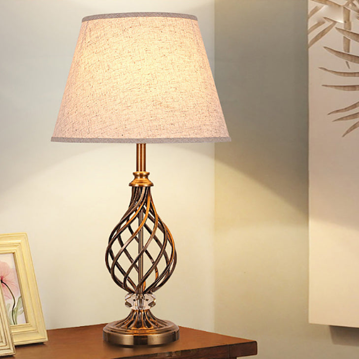 Lampe de table contemporaine scandinave en tube rond creux plié en tissu cristal fer 1 lumière pour salon 