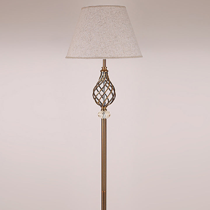 Lampe de sol contemporaine scandinave en fer cristal avec tissu ajouré rond 1 lumière pour chambre à coucher 
