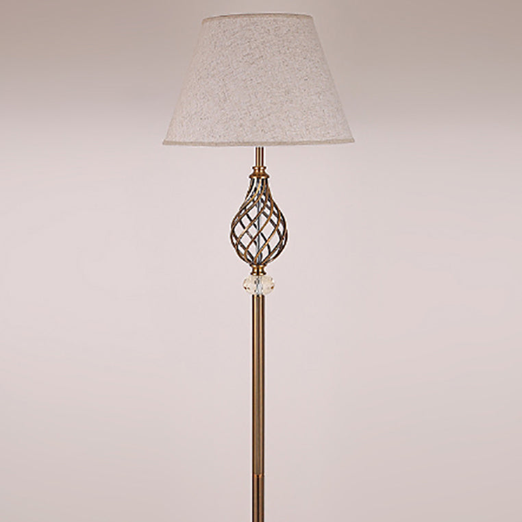 Lampe de sol contemporaine scandinave en fer cristal avec tissu ajouré rond 1 lumière pour chambre à coucher 