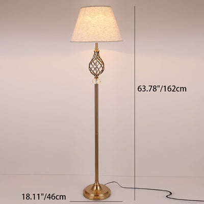 Lampe de sol contemporaine scandinave en fer cristal avec tissu ajouré rond 1 lumière pour chambre à coucher 