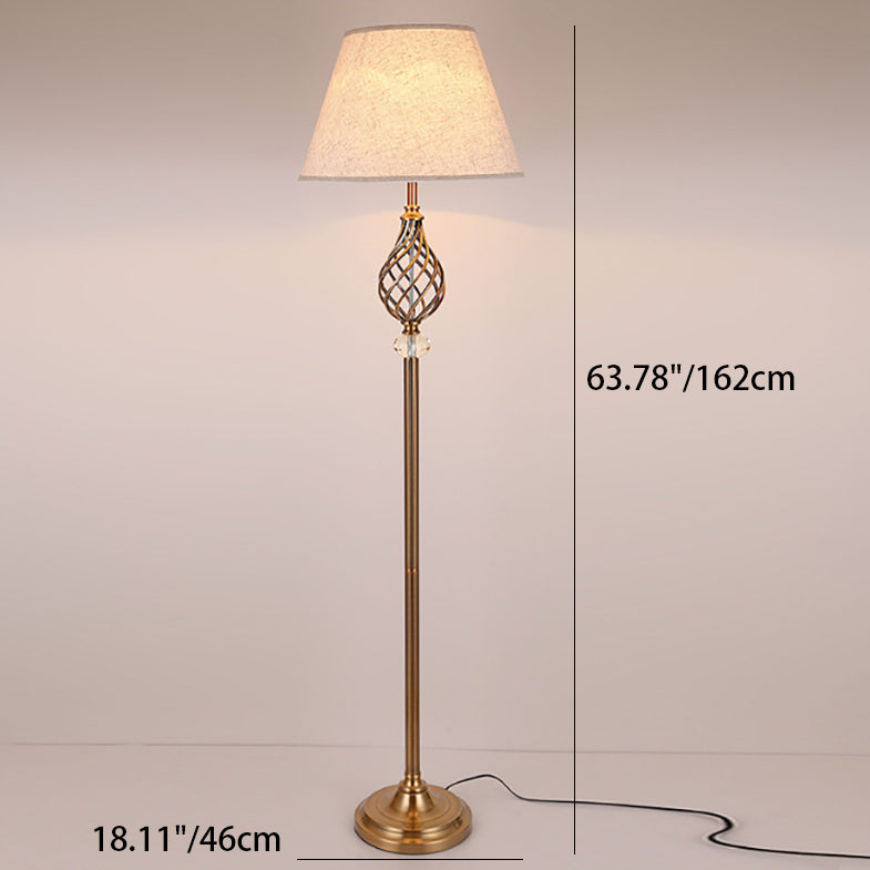 Lampe de sol contemporaine scandinave en fer cristal avec tissu ajouré rond 1 lumière pour chambre à coucher 