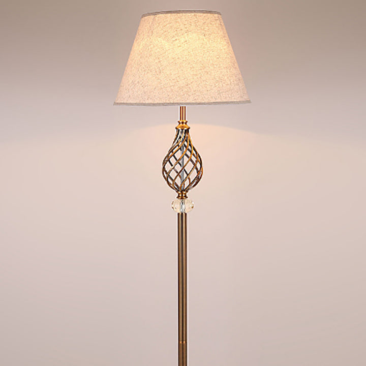 Lampe de sol contemporaine scandinave en fer cristal avec tissu ajouré rond 1 lumière pour chambre à coucher 