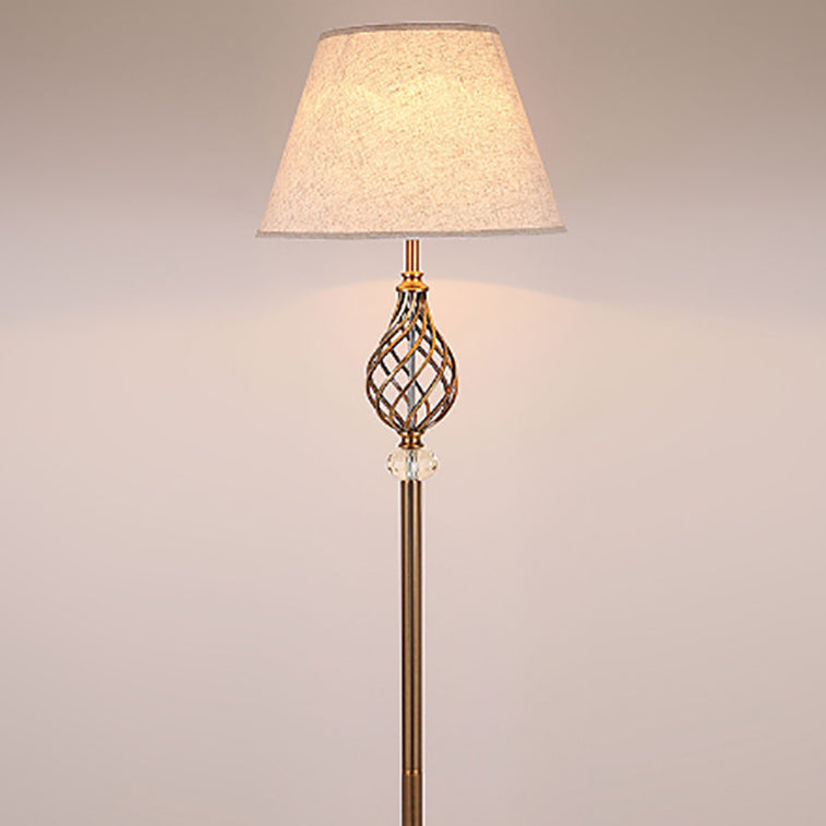 Lampe de sol contemporaine scandinave en fer cristal avec tissu ajouré rond 1 lumière pour chambre à coucher 