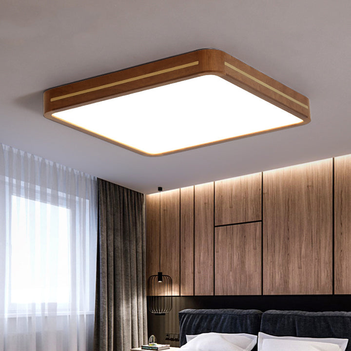 Luz de techo LED empotrada de latón, madera, acrílico, rectángulo cuadrado chino tradicional para sala de estar 
