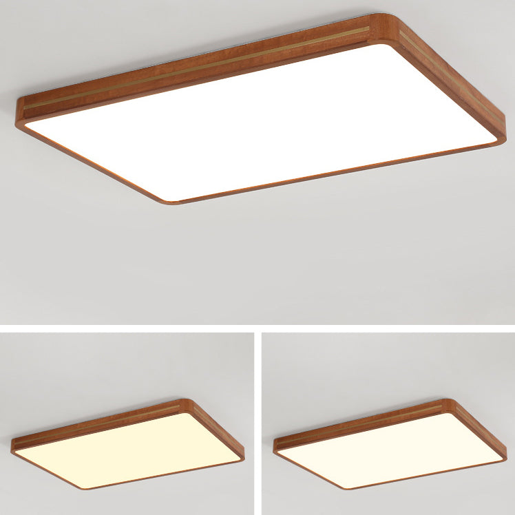 Luz de techo LED empotrada de latón, madera, acrílico, rectángulo cuadrado chino tradicional para sala de estar 
