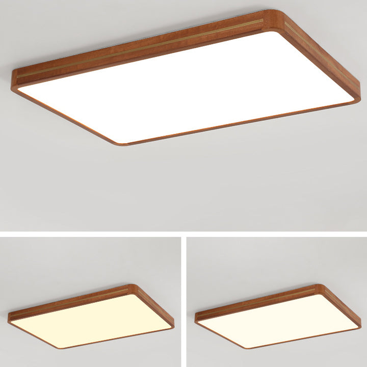 Luz de techo LED empotrada de latón, madera, acrílico, rectángulo cuadrado chino tradicional para sala de estar 