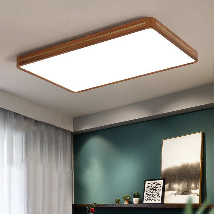 Luz de techo LED empotrada de latón, madera, acrílico, rectángulo cuadrado chino tradicional para sala de estar 