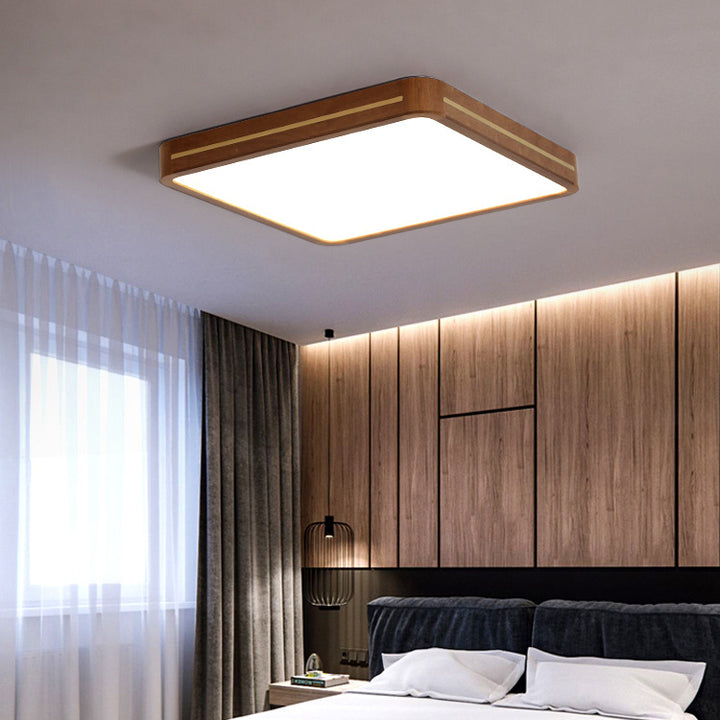 Luz de techo LED empotrada de latón, madera, acrílico, rectángulo cuadrado chino tradicional para sala de estar 