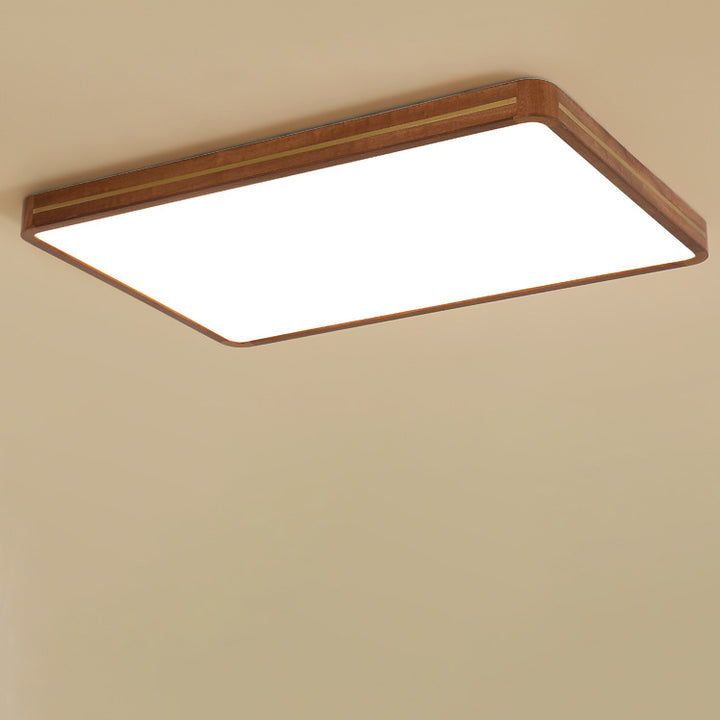 Luz de techo LED empotrada de latón, madera, acrílico, rectángulo cuadrado chino tradicional para sala de estar 