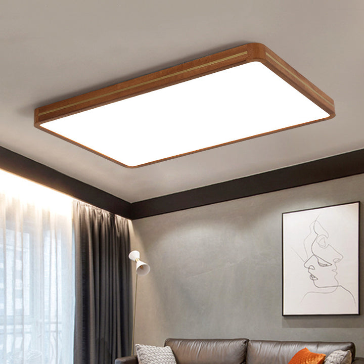 Luz de techo LED empotrada de latón, madera, acrílico, rectángulo cuadrado chino tradicional para sala de estar 