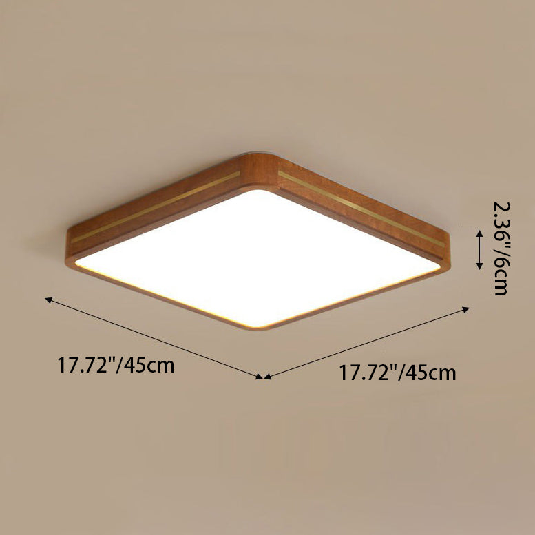 Luz de techo LED empotrada de latón, madera, acrílico, rectángulo cuadrado chino tradicional para sala de estar 