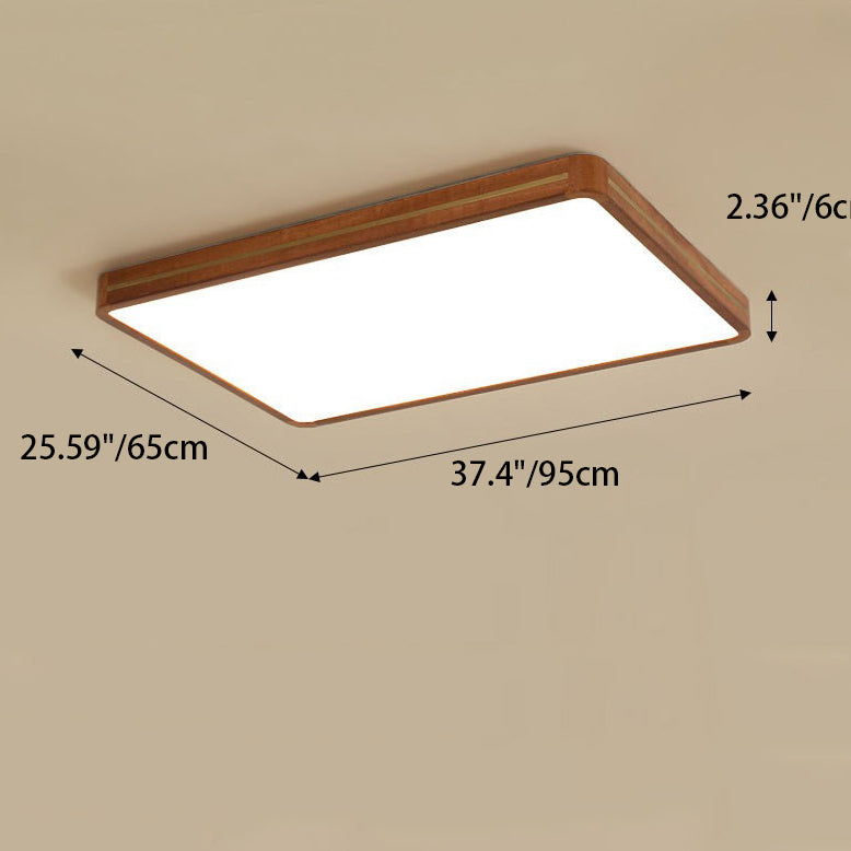 Luz de techo LED empotrada de latón, madera, acrílico, rectángulo cuadrado chino tradicional para sala de estar 