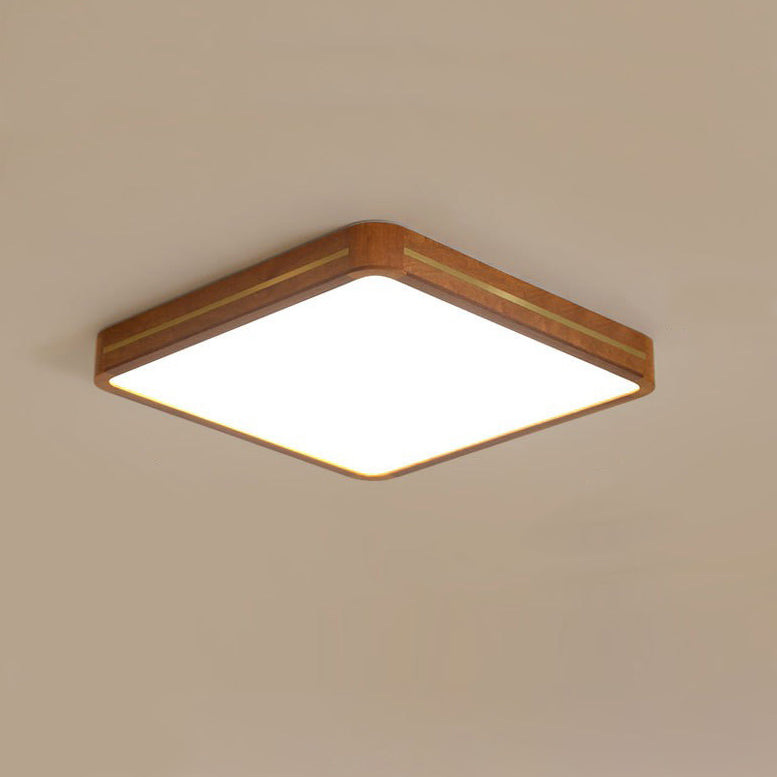 Luz de techo LED empotrada de latón, madera, acrílico, rectángulo cuadrado chino tradicional para sala de estar 