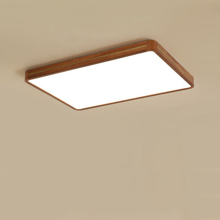 Luz de techo LED empotrada de latón, madera, acrílico, rectángulo cuadrado chino tradicional para sala de estar 