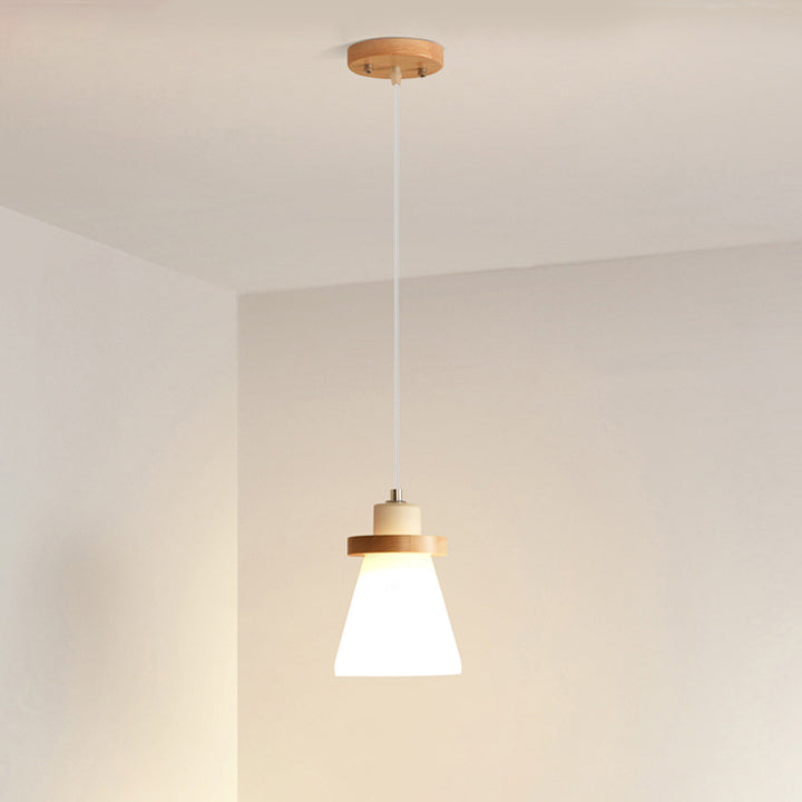 Traditionelle japanische konische runde Glas-Massivholz-Hängeleuchte mit 1 Licht für das Wohnzimmer 