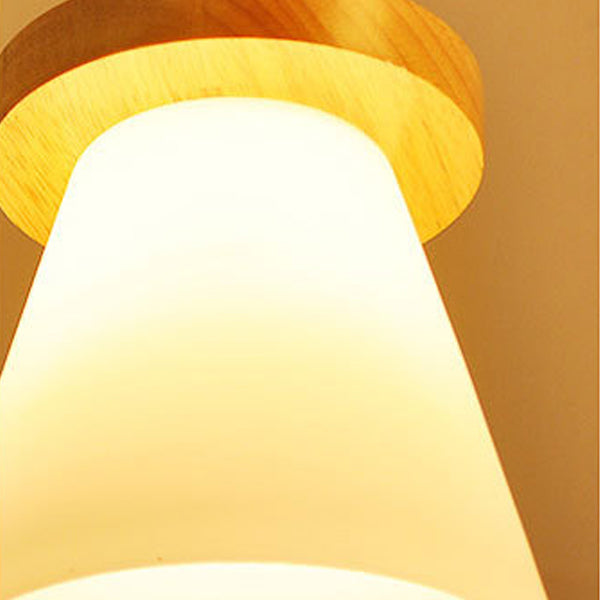 Traditionelle japanische konische runde Glas-Massivholz-Hängeleuchte mit 1 Licht für das Wohnzimmer 