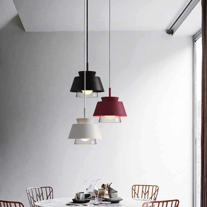 Contemporary Scandinavian Round Glass Iron 1-Light Pendant Light For Living Room