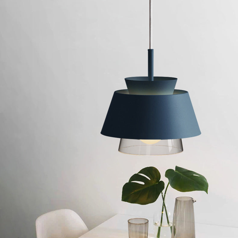 Contemporary Scandinavian Round Glass Iron 1-Light Pendant Light For Living Room