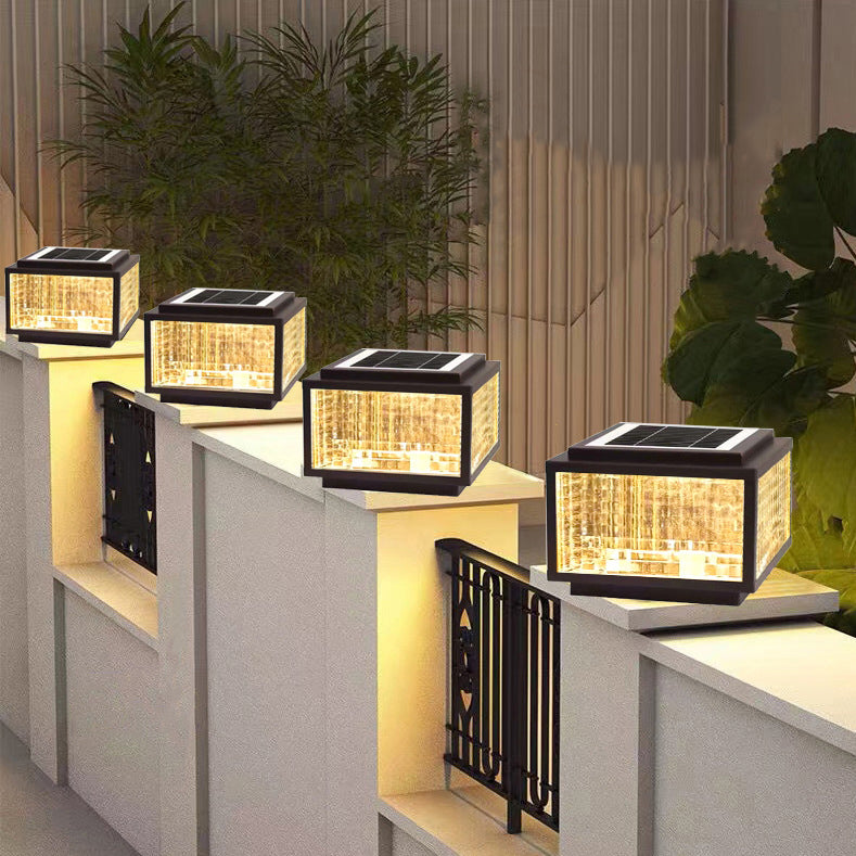 Carré Minimaliste Moderne à Rayures en Fer Galvanisé et Acier Inoxydable avec LED Solaire pour Paysage Extérieur pour Patio Extérieur 