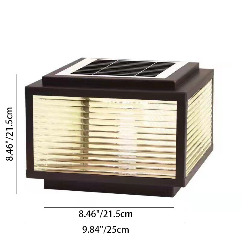 Carré Minimaliste Moderne à Rayures en Fer Galvanisé et Acier Inoxydable avec LED Solaire pour Paysage Extérieur pour Patio Extérieur 