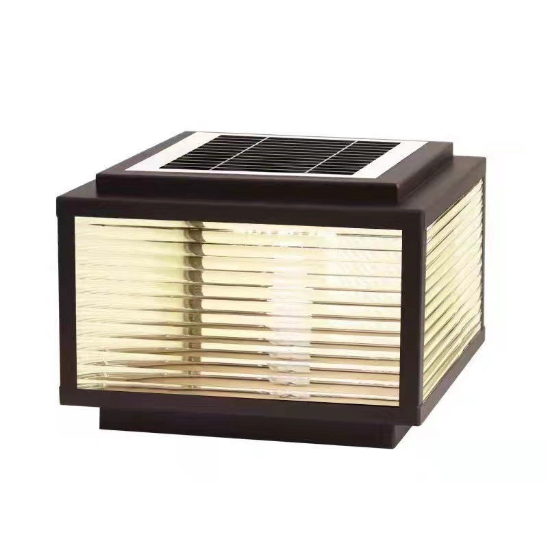 Carré Minimaliste Moderne à Rayures en Fer Galvanisé et Acier Inoxydable avec LED Solaire pour Paysage Extérieur pour Patio Extérieur 