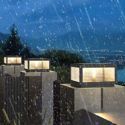 Carré Minimaliste Moderne à Rayures en Fer Galvanisé et Acier Inoxydable avec LED Solaire pour Paysage Extérieur pour Patio Extérieur 