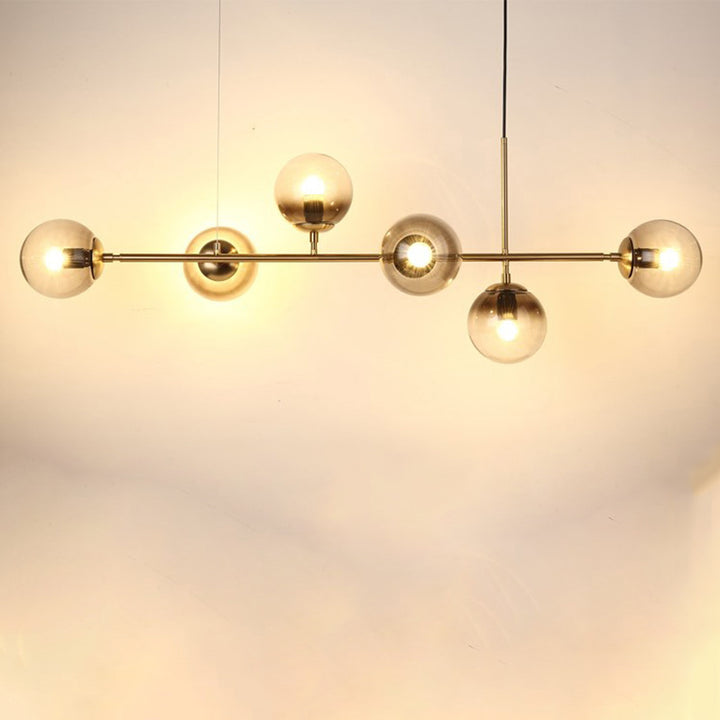 Lustre à 6 lumières en verre long en fer avec orbe magique de haricot de luxe moderne pour salon 