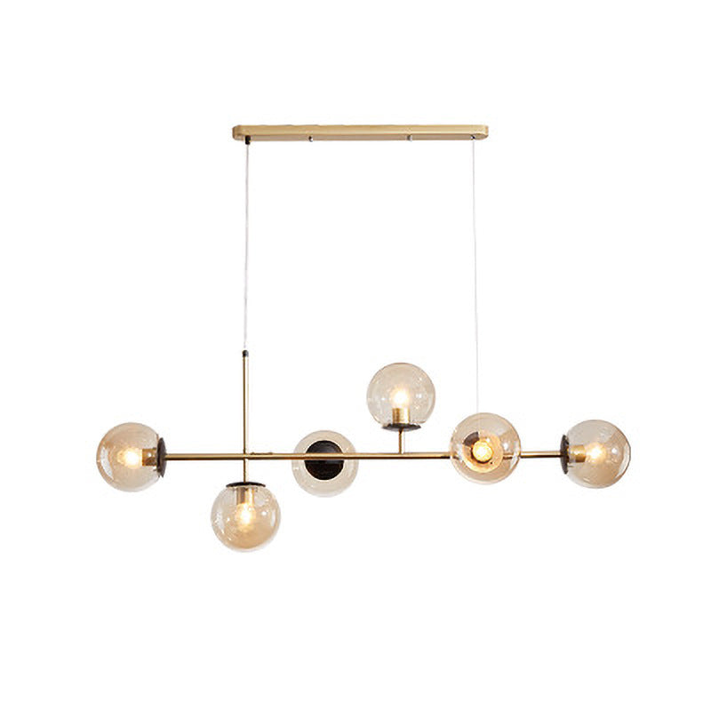 Lustre à 6 lumières en verre long en fer avec orbe magique de haricot de luxe moderne pour salon 