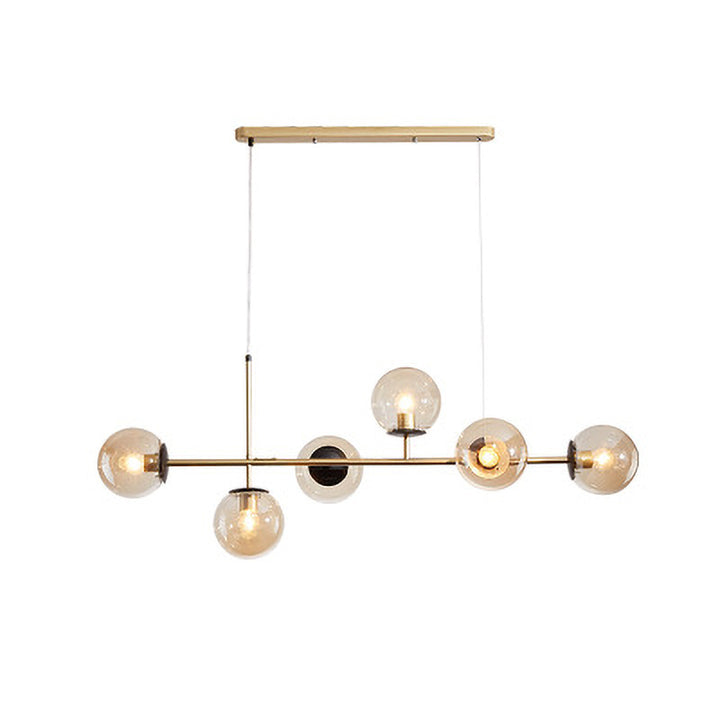 Lustre à 6 lumières en verre long en fer avec orbe magique de haricot de luxe moderne pour salon 