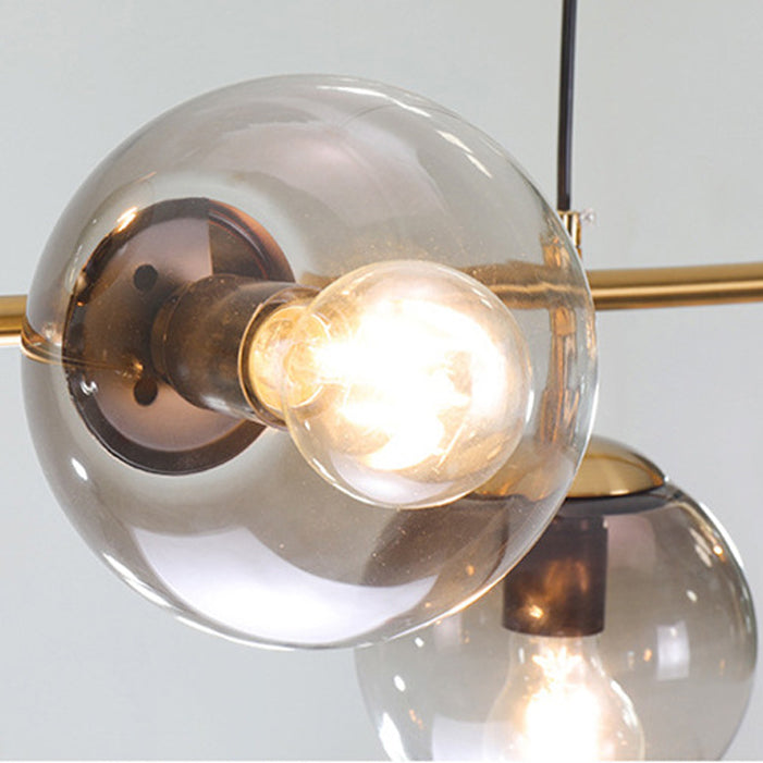 Lustre à 6 lumières en verre long en fer avec orbe magique de haricot de luxe moderne pour salon 