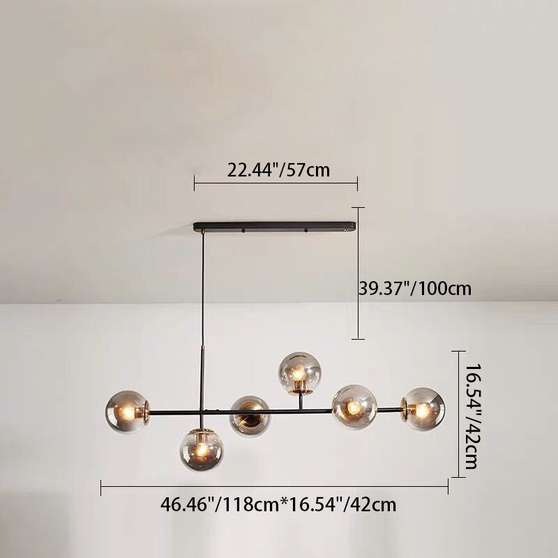 Lustre à 6 lumières en verre long en fer avec orbe magique de haricot de luxe moderne pour salon 