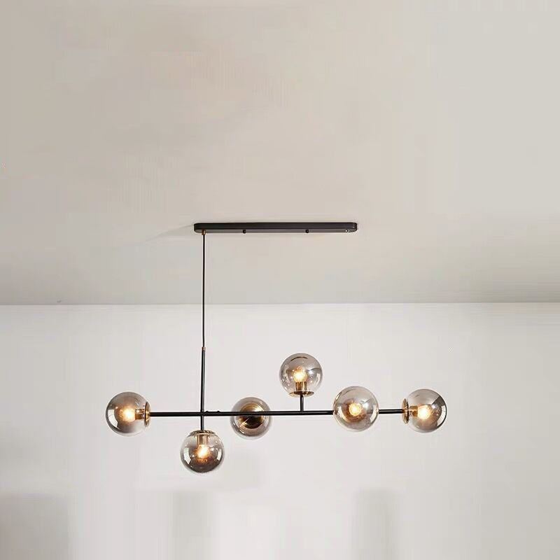 Lustre à 6 lumières en verre long en fer avec orbe magique de haricot de luxe moderne pour salon 