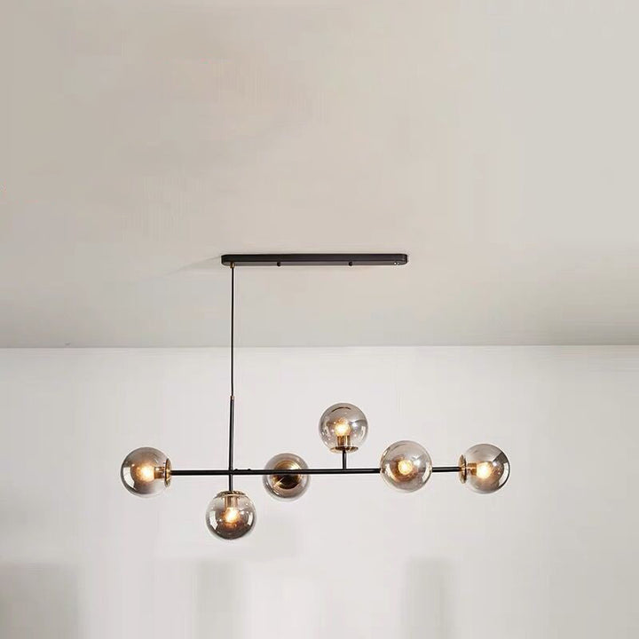 Lustre à 6 lumières en verre long en fer avec orbe magique de haricot de luxe moderne pour salon 