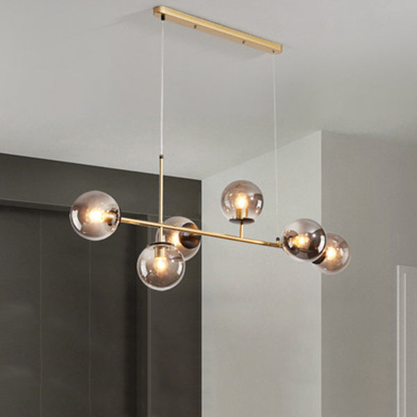 Lustre à 6 lumières en verre long en fer avec orbe magique de haricot de luxe moderne pour salon 
