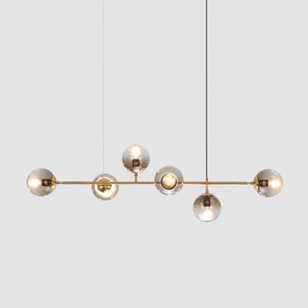Lustre à 6 lumières en verre long en fer avec orbe magique de haricot de luxe moderne pour salon 