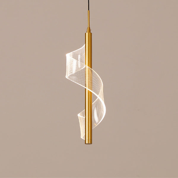 Zeitgenössische skandinavische gebogene lange Acryl-Eisen-LED-Pendelleuchte für das Wohnzimmer 
