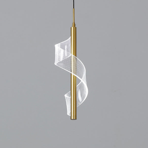 Zeitgenössische skandinavische gebogene lange Acryl-Eisen-LED-Pendelleuchte für das Wohnzimmer 
