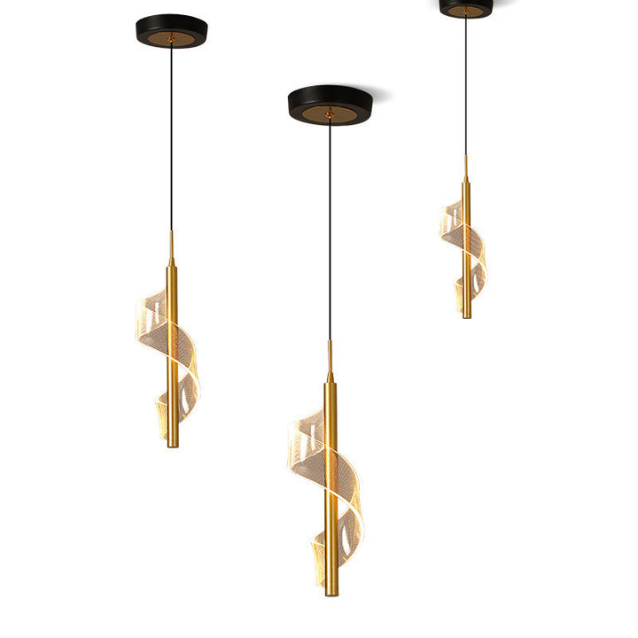 Zeitgenössische skandinavische gebogene lange Acryl-Eisen-LED-Pendelleuchte für das Wohnzimmer 