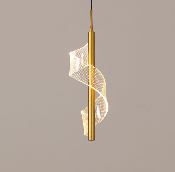 Zeitgenössische skandinavische gebogene lange Acryl-Eisen-LED-Pendelleuchte für das Wohnzimmer 
