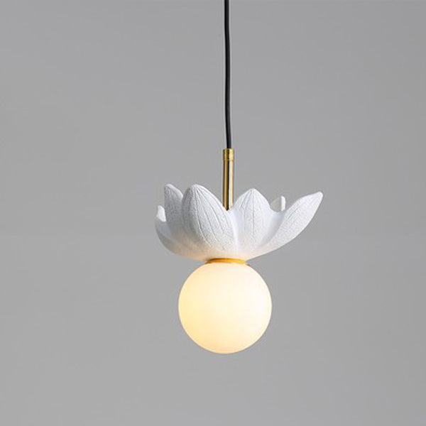 Contemporary Creative Orb Personalized Leaf Glass Resin Metal 1-Light Pendant Light For Living Room