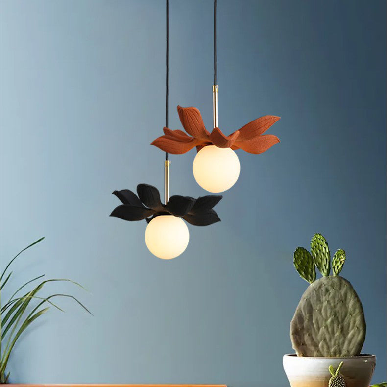 Lustre suspendu à une lumière en métal résine verre feuille personnalisé Orb créatif contemporain pour salon 
