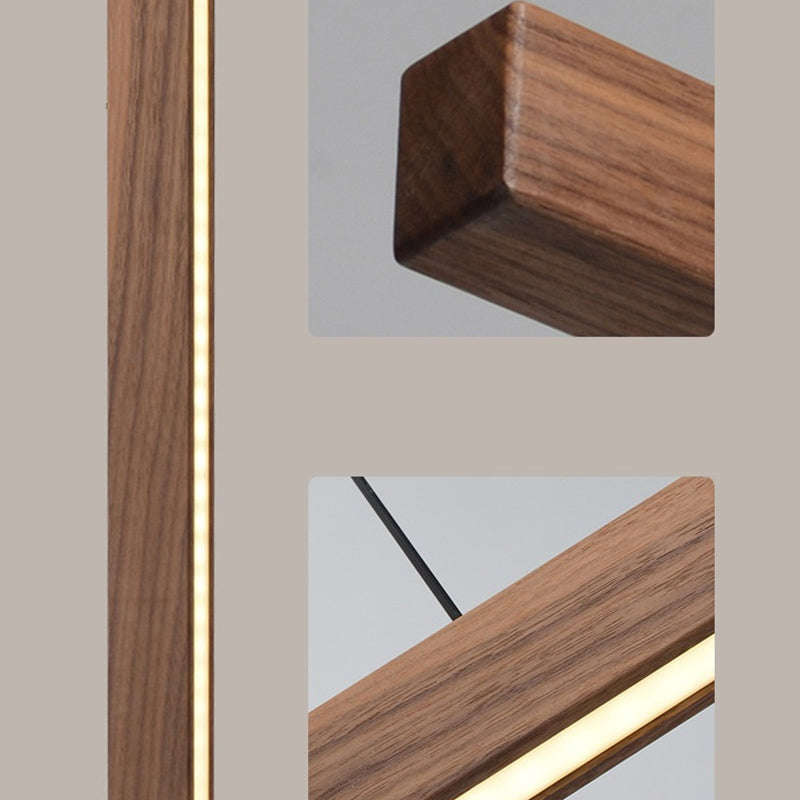 Modern Minimalist Long Round Disc PC Walnut Wood Aluminum LED Chandelier Island Light For Dining Room